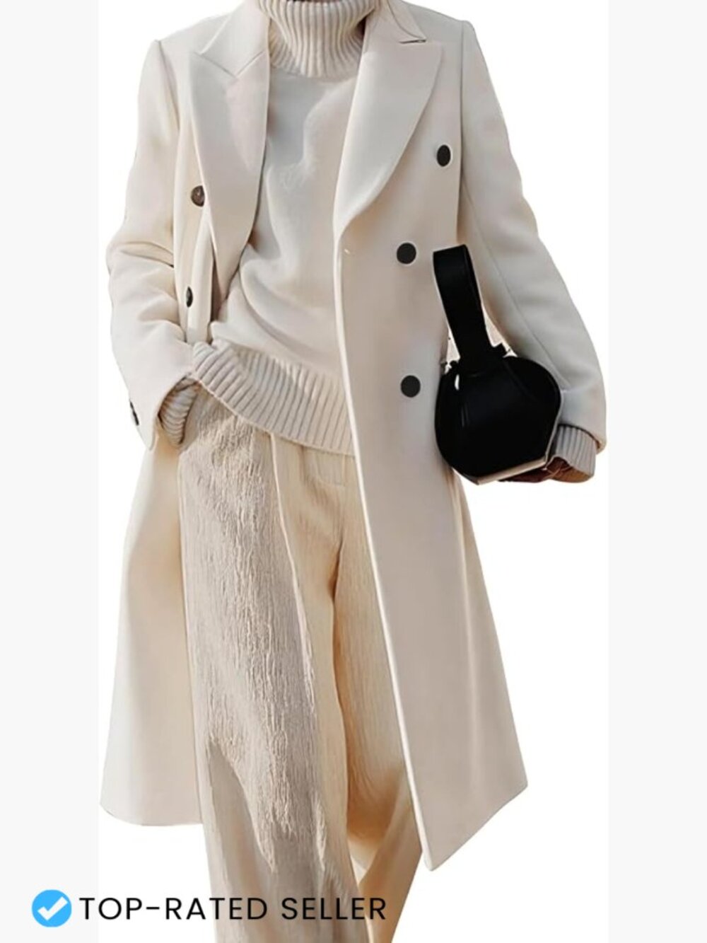 Long Wool Blend Trench Coat Notch Collar Double Breasted Loose Fit Fall Winter